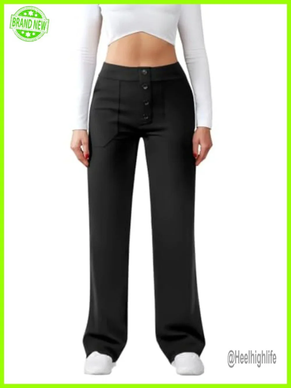 Women's High Waist Straight Leg Work Pants Stretchy Button Pocket Trousers